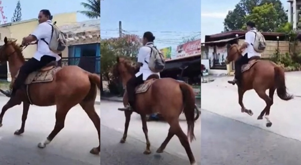 油价大涨，菲律宾学生骑马上学