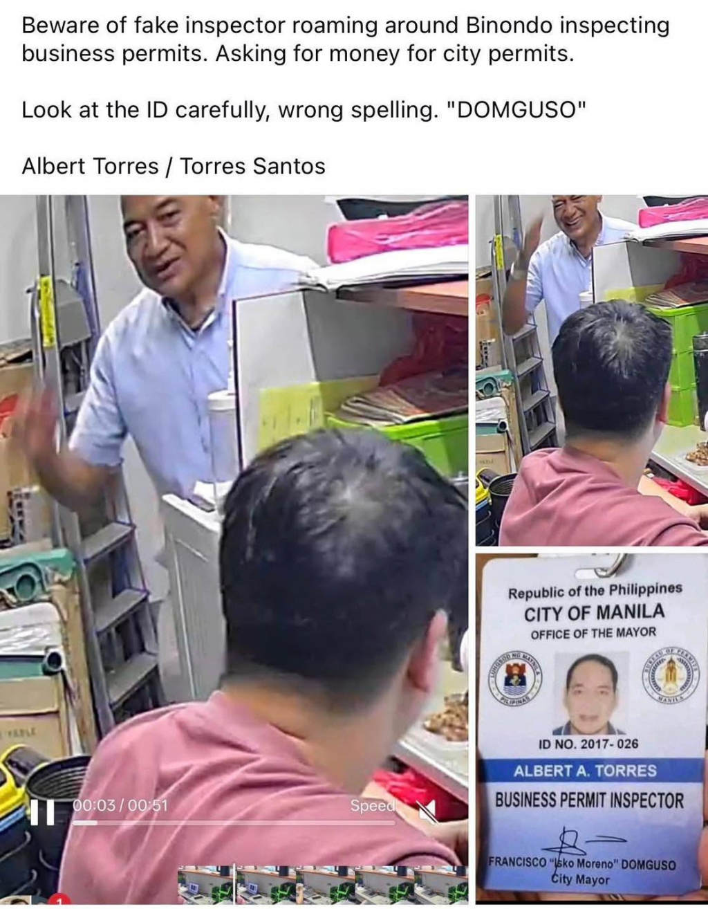 马尼拉政府紧急公告：此人中国城一带敲诈骗钱！